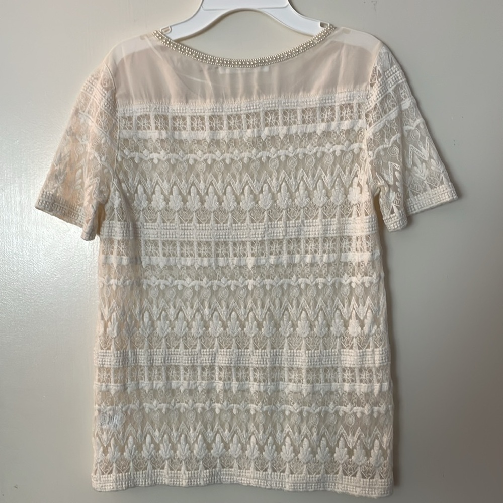 3 for‎ 25! Anthropologie Potter’s Pot Cream Lace Blouse with beading, size Small - Picture 4 of 7